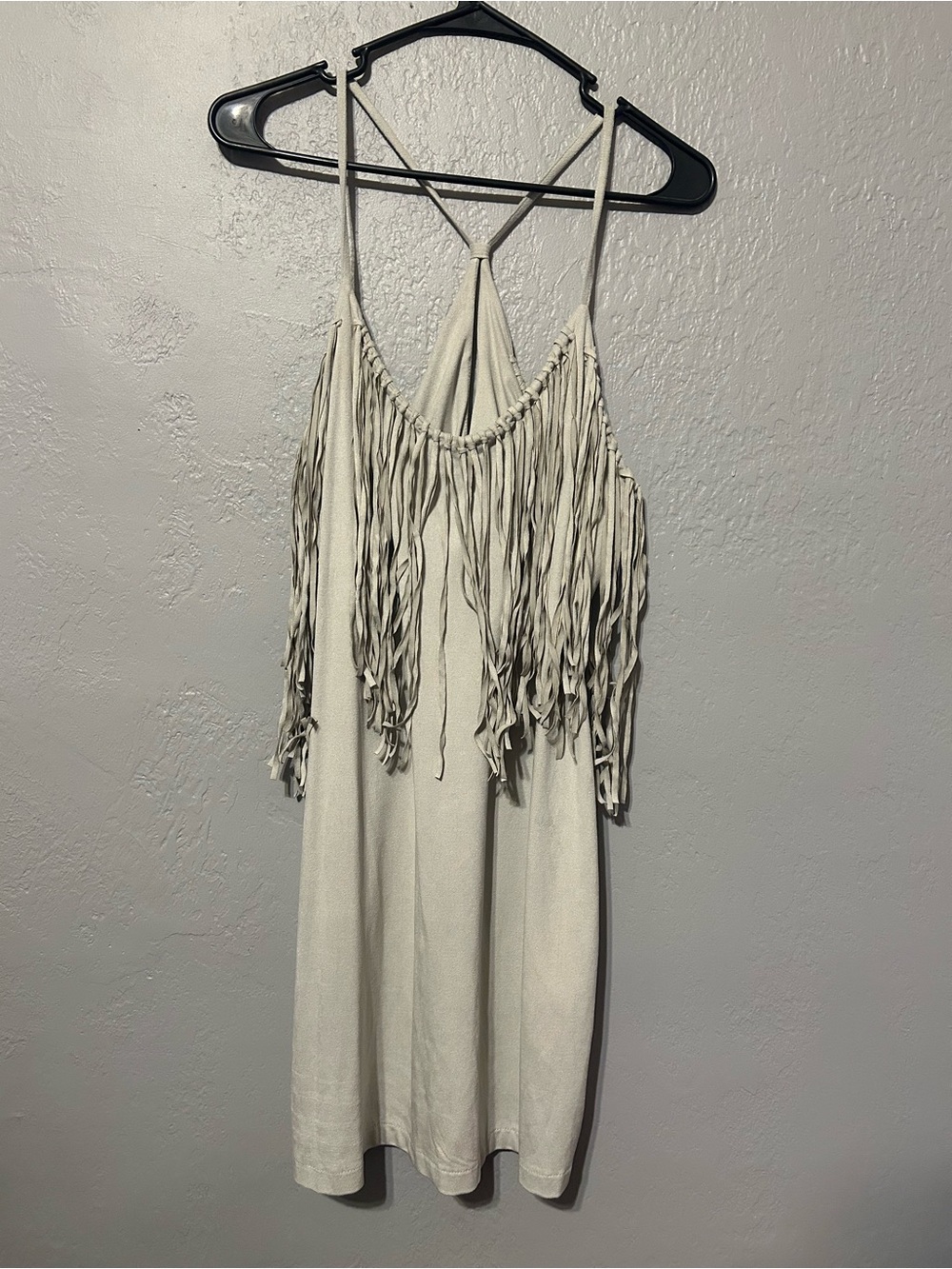 Decree Grey Fringe Strappy Mini Dress